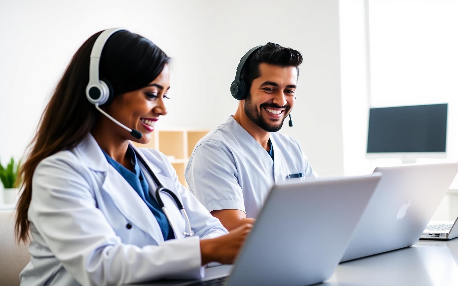 Telehealth doctor and nurse consulting patients via video